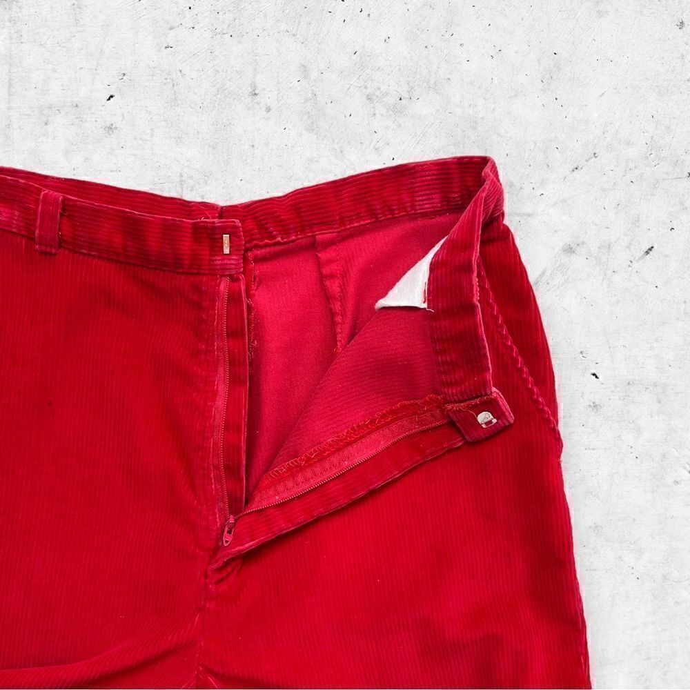 Vtg 80s Hartwell Red Corduroy Pants, Flat Front, Talon Zipper Straight Leg 14 28 - Picture 3 of 7